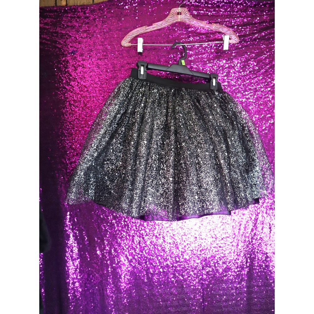 Black Silver Glitter Tutu Skirt OS Target Women Sparkle Mesh Party Holiday